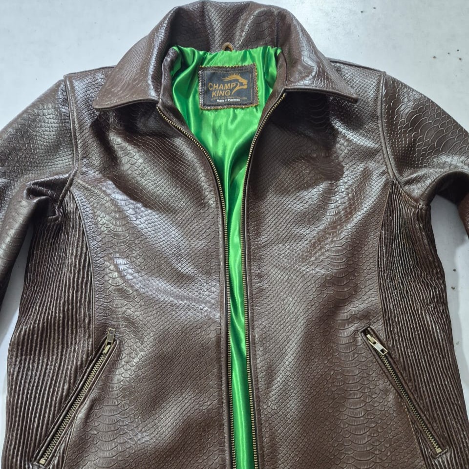Embossed python cowhide leather jacket